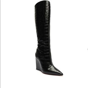 CROCODILE-EMBOSSED LEATHER BOOT/ BLACK SIZE 9.5